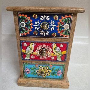 Hand Painted Floral & Bird Wood Chest Mango Wood Made In India